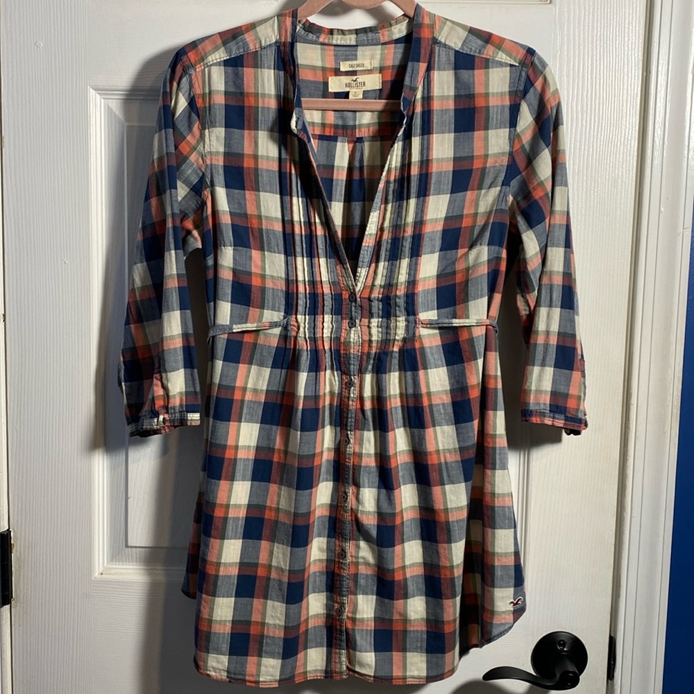 Hollister Tunic 3/4 Sleeve Plaid Top Large